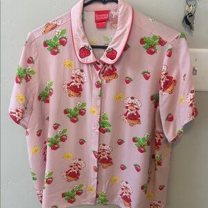 Strawberry Shortcake Icons Allover Print Women's Woven Button-Up